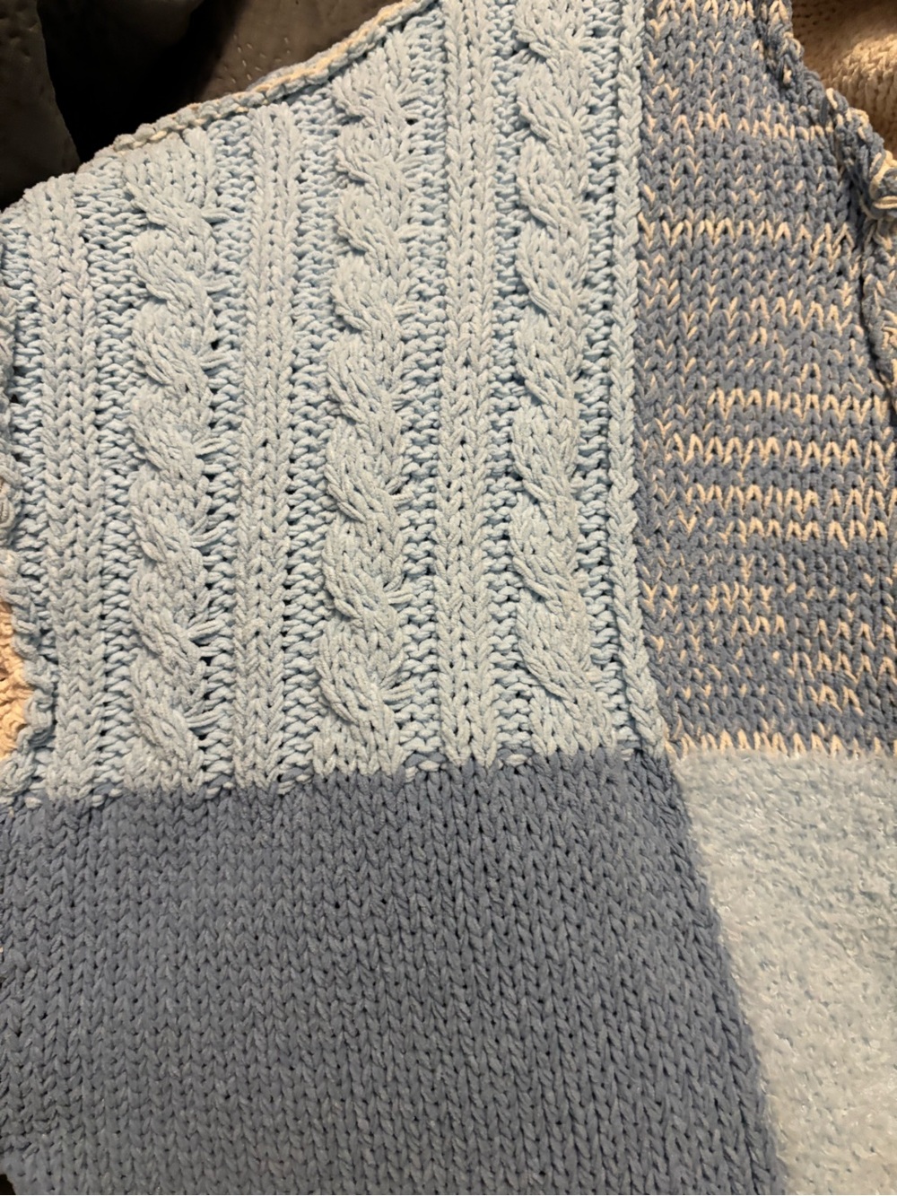 POL Blue and Cream Patchwork Hooded Cardigan Sweater - Picture 3 of 5
